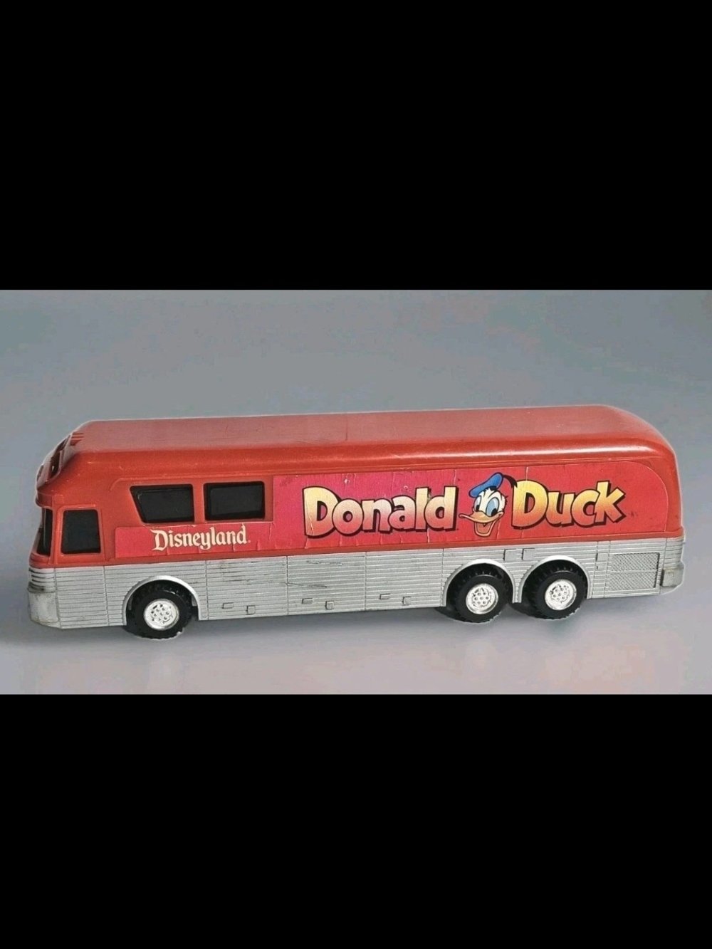 Walt Disney World Vintage Donald Duck Red Silver Bus Piggy Bank Toy Vintage 90's
